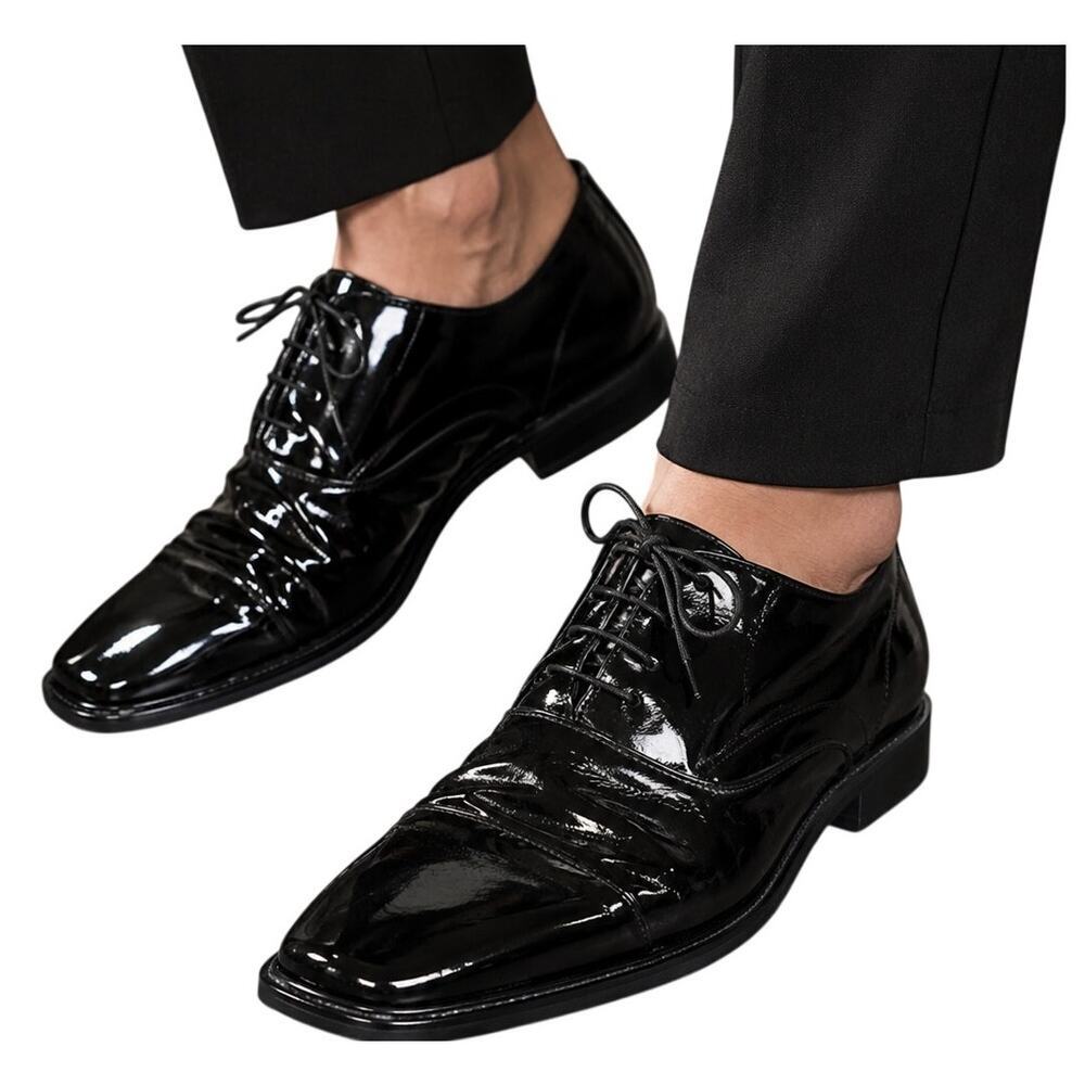 Romano Italy Black Patent Leather Oxford Lace Up Shoes Mens 8.5 Handmade